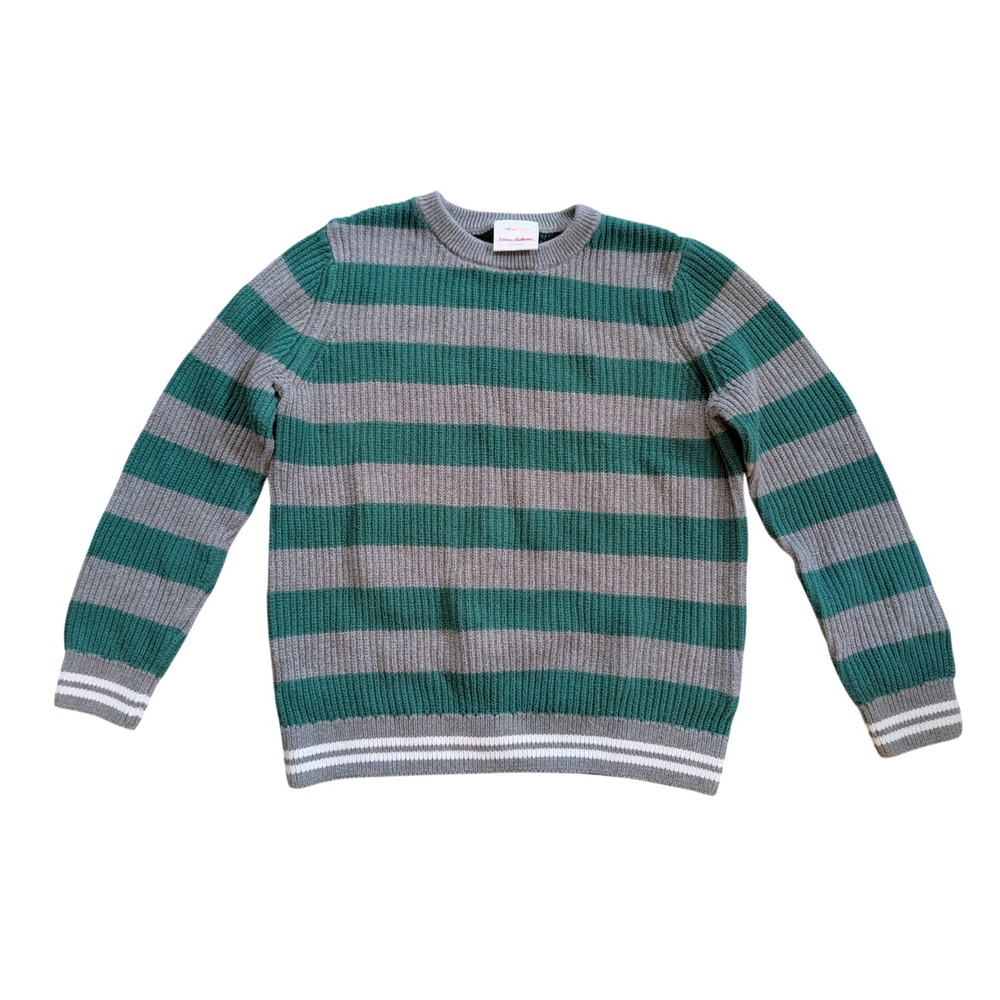 Hanna Andersson Knit Striped Sweater Green Gray Boys 140 US 10